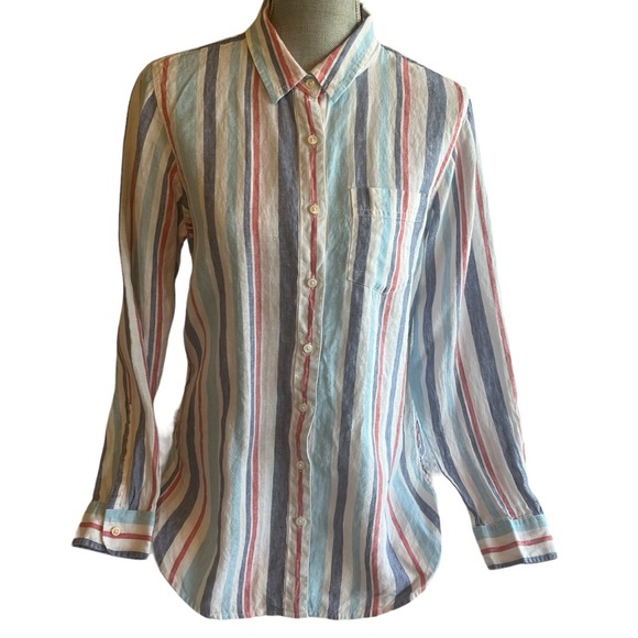 LL Bean Multi-Colored Stripe Linen Button Down Shirt Size M - Picture 1 of 5